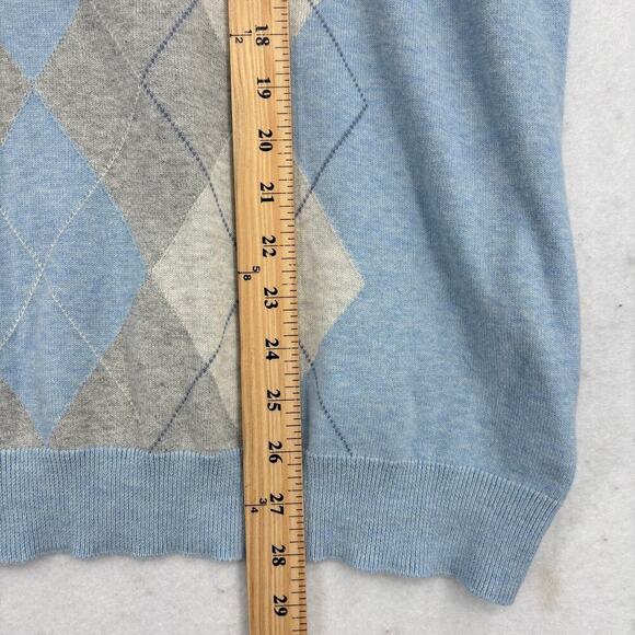 Tasso Elba Quarter Zip Sweater Mens Size L Blue Gray Argyle Cotton Long Sleeve - Picture 10 of 11